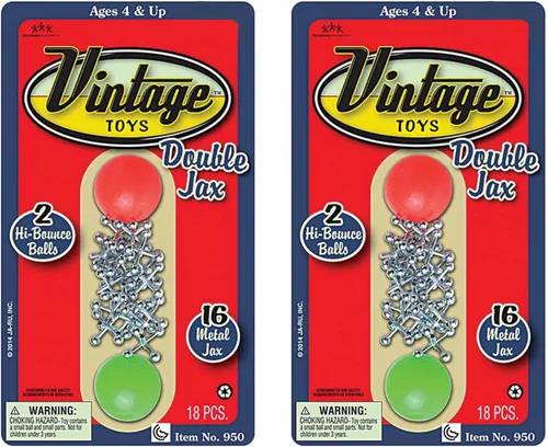 Vista 9 de JA-RU Vintage Toys - Juego de gatos de metal doble (paquete de 1) con 16 Jax y 2 pelotas rebotantes. Mini juego clásico para niños. Recuerdos
