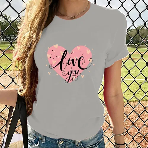 Vista 7 de Camisetas de manga corta con estampado de corazón para mujer, camisetas de ajuste regular, linda y divertida, ropa de regalo 2023