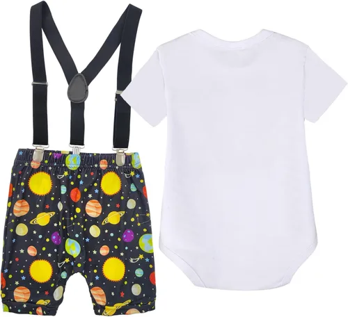 Vista 2 de Disfraz de primer cumpleaños espacial para bebé, traje de primer pastel de un año + pantalones cortos, regalo de astronautas