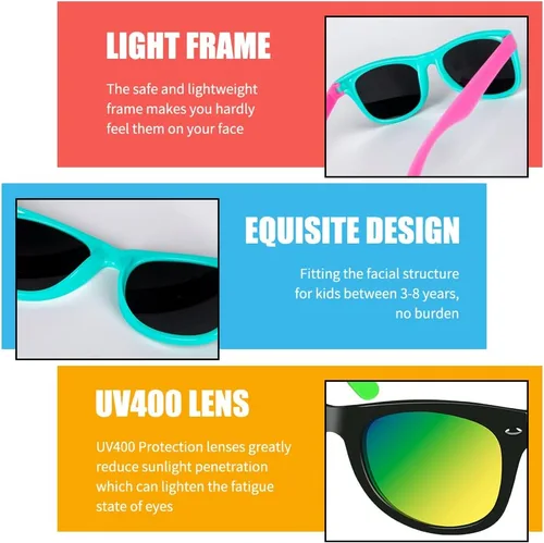 Vista 3 de Gafas de sol para niños a granel, gafas de sol neón con protección UV400 para niños y niñas