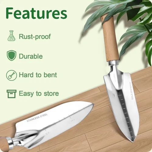 Vista 7 de Juego de herramientas de jardín, 2 piezas de herramientas de jardín de acero inoxidable resistente, kit de jardín con mango ergonómico de madera