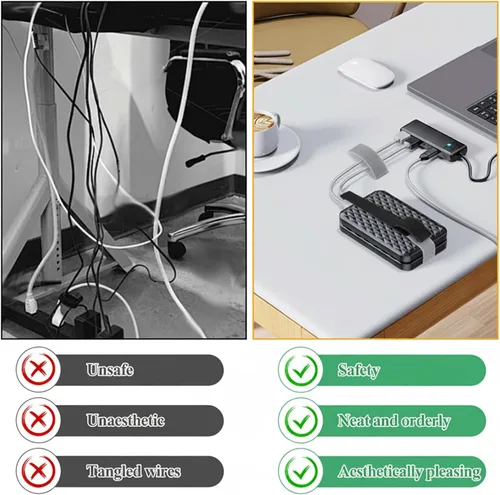 Vista 3 de 100 bridas de gancho y bucle, clips autoadhesivos de gestión de cables, correas ajustables de gancho y bucle, envoltorios de cable, soporte de cable