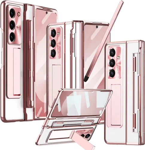 Vista 19 de Funda transparente para Samsung Galaxy Z Fold 3 con soporte para bolígrafo S y bolígrafo, diseño de una pieza con protector de bisagra Protector
