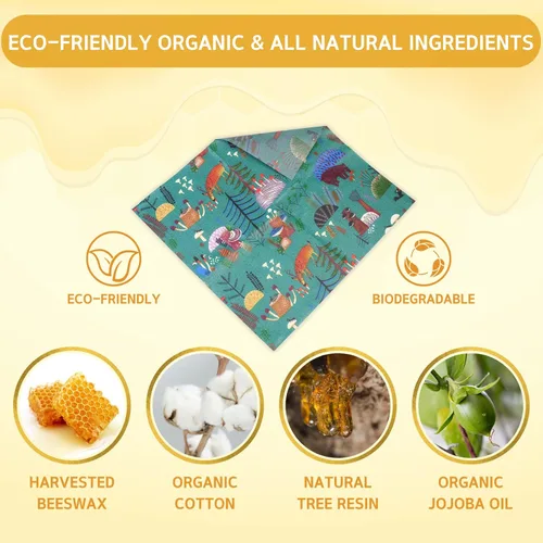 Vista 2 de Envoltorio reutilizable de cera de abejas - Paquete de 9 envolturas de cera de abejas para alimentos, envolturas de cera de abejas ecológicas