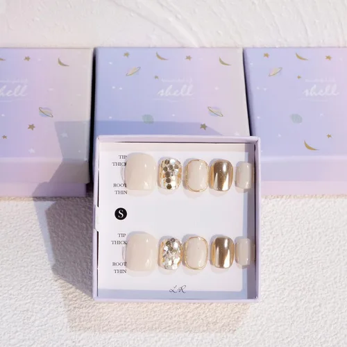 Vista 40 de LIGHT RAIN - Uñas a presión de longitud media, con diseño de galaxia Andromeda, uñas postizas de gel, reutilizables, de lujo, de siete capas