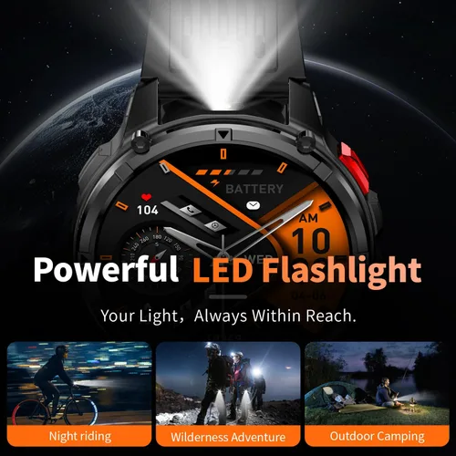 Vista 4 de Reloj inteligente para hombre para teléfonos Android y iPhone, relojes inteligentes deportivos militares para hombres, reloj de seguimiento de Negro