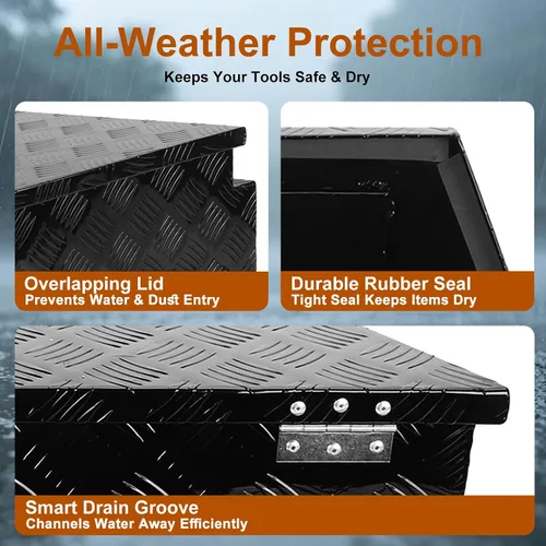 Vista 2 de Caja de herramientas de aluminio chapada en negro de 29 pulgadas, caja de herramientas impermeable con cerradura y llave para caravanas