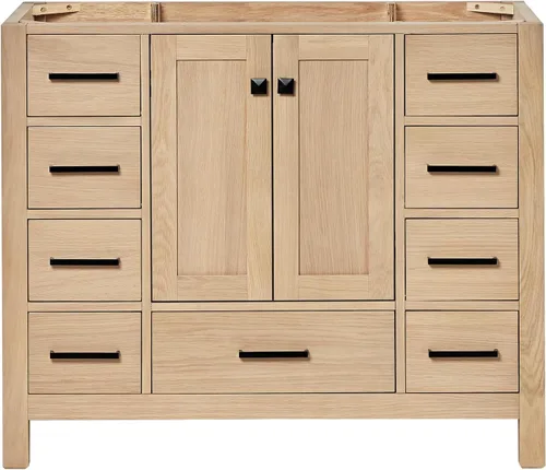 Vista 68 de ARIEL Cambridge Mueble base de tocador de baño de 36 pulgadas, madera maciza, 2 puertas de cierre suave, 5 cajones de cola de milano, roble marrón