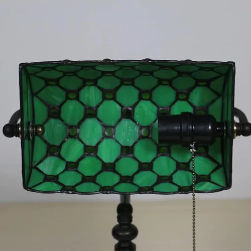 Vista 6 de Green Bankers - Lámpara de mesa vintage, luz de escritorio retro, lámpara de escritorio de oficina de vidrieras Tiffany, lámpara de cuentas