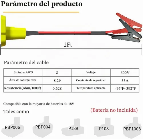 Vista 2 de Adaptador de cables de puente compatible con batería Ryobi de 18 V