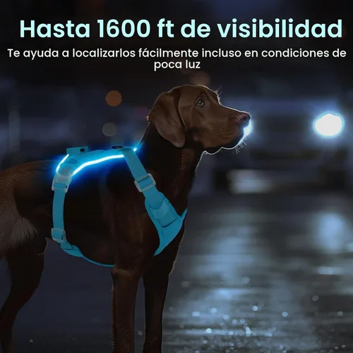 Vista 5 de Arnés para perro con luz LED recargable - Chaleco reflectante para mascotas para caminar por la noche - Arnés de seguridad ajustable sin tirones