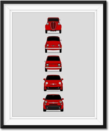 Vista 7 de Custom Car Posters Póster hecho a mano compatible con Fiat 500 generaciones e impresión de Fiat 500 (Topolino, 500 Nuova, 126, 500 L), multicolor