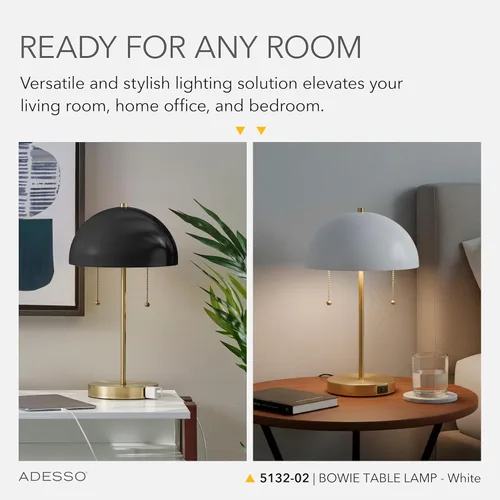 Vista 4 de Adesso Lámpara de mesa con acabados de latón blanco y antiguo - Mesa de noche con dos luces, acento de oficina en casa o decoración de sala