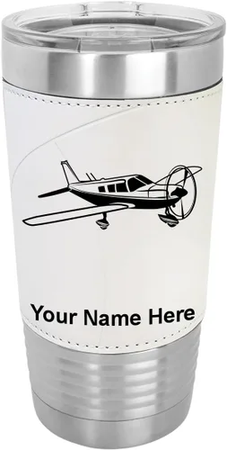 Vista 8 de LaserGram Vaso aislado al vacío de 20 onzas, avión de ala baja, grabado personalizado incluido (piel sintética, estilo béisbol)