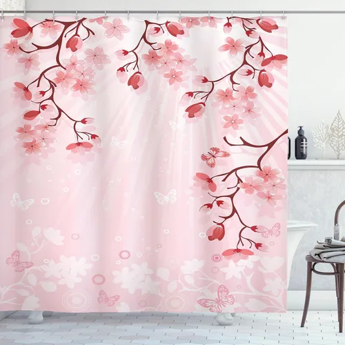 Vista 90 de set de cortina para baño decorativa de tela de poliéster con ganchos