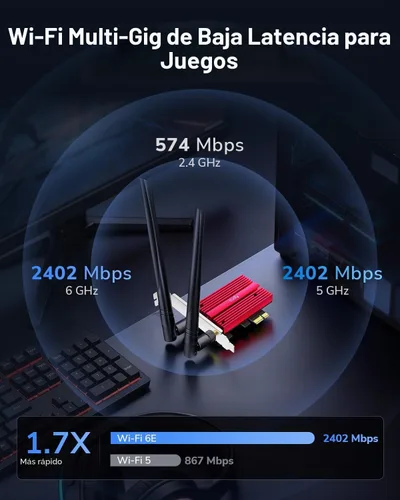 Vista 2 de Cudy Wi-Fi 6E Bluetooth 5.3 PCIe Adaptador AX5400 con OFDMA, WE3000S