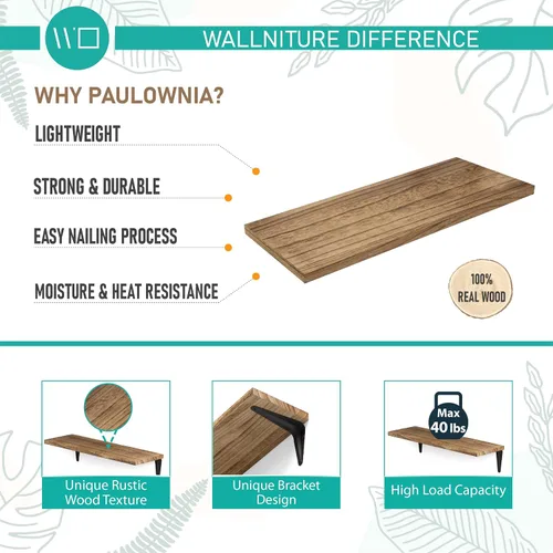 Vista 7 de Wallniture Arras - Estantes flotantes para almacenamiento de pared, estantes de pared de madera para organización y almacenamiento de cocina, juego