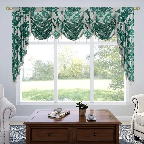 Vista 25 de NAPEARL Cenefa de cascada beige para sala de estar, cortinas de cocina jacquard cenefas y festones, cortinas con festones para ventanas