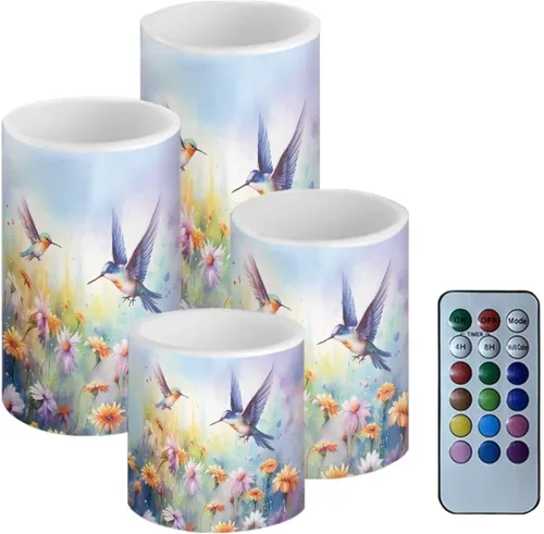 Vista 40 de Velas LED parpadeantes operadas por batería, juego de 4 con control remoto y temporizador, velas de llama danzante, velas de pilar para mesa, Playa