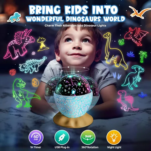Vista 6 de Luz nocturna de huevo de dinosaurio para niños, juguetes sensoriales para niños de 3 a 12 años, 6, 7, 8, 9, 10, proyector de luz nocturna, regalos