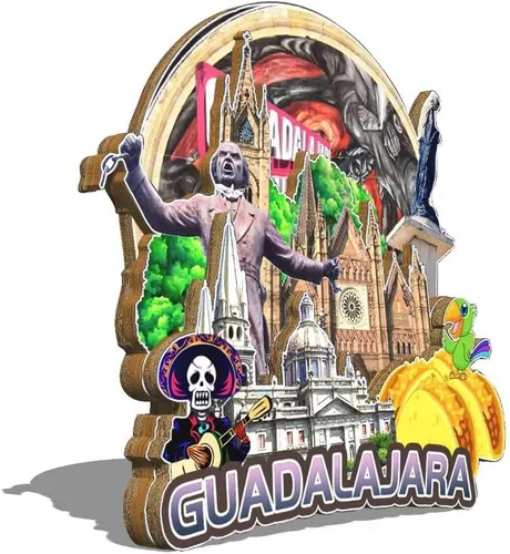 Vista 2 de Guadalajara - Imán de madera para nevera, diseño de México, monumentos 3D, recuerdos coleccionables, decoración hecha a mano