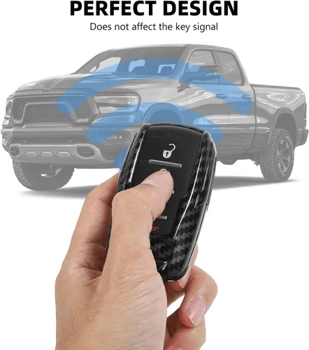 Vista 5 de RAZPOY Funda para llavero RAM, cubierta de control remoto de fibra de carbono, protector de llave inteligente, funda de carcasa para Dodge RAM 1500
