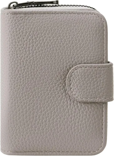 Vista 15 de FALAN MULE Cartera de Cuero para Tarjetas de Crédito con Bloqueo RFID Pequeña para Mujeres con Muñequera, Azul claro, Vintage