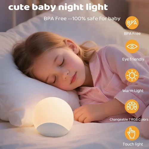 Vista 5 de IYT Luz nocturna para bebé, luz de huevo para niños, lámpara de noche táctil de atenuación continua, 7 colores regulables, lámpara táctil