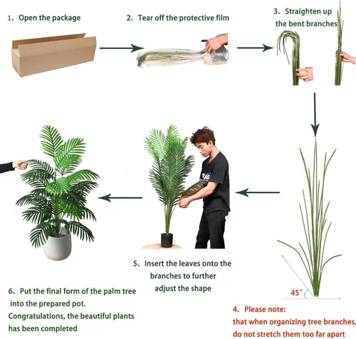 Vista 3 de 2 plantas artificiales grandes de 4 pies, palmeras artificiales falsas, hojas de palmera tropicales, plantas de palmera falsas, árbol alto
