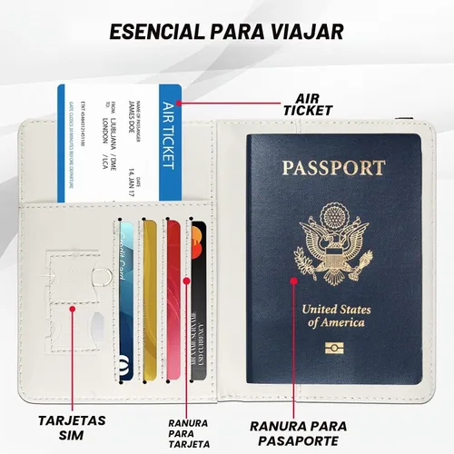 Vista 2 de Linda Funda para Pasaporte y Soporte Combo, Cubierta para Pasaporte con Bloqueo RFID, Compatible con Billetera para Hombres y Mujeres, Protector