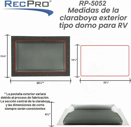 Vista 4 de RecPro Cúpula exterior para tragaluz RV Claraboya exterior universal de 14 x 22 pulgadas (transparente)
