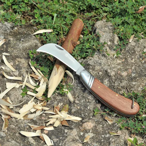 Vista 2 de Linsen - Cuchillo de poda e injerto para exteriores, herramienta de brotación de jardín de acero inoxidable, cuchillo de corte múltiple de bolsillo