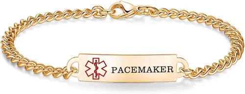 Vista 97 de Pulseras de identificación de alerta médica de 6.5 "-8.5" para mujeres, pulseras de emergencia médica de acero inoxidable, grabado gratuito