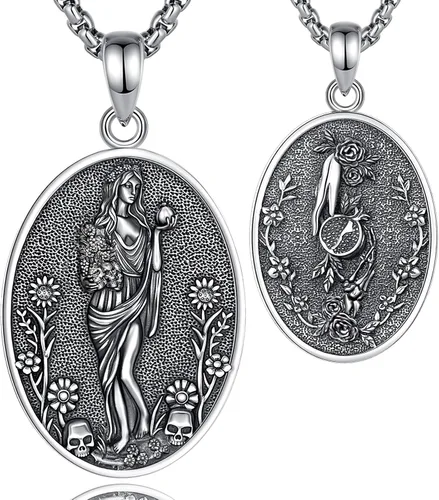 Vista 73 de EUDORA Collar de plata de ley 925 con moneda Hécate, Athena, Perséfono, Nyx, diosa de la luna triple, diosa celta, rueda de Hécate, llave, regalo