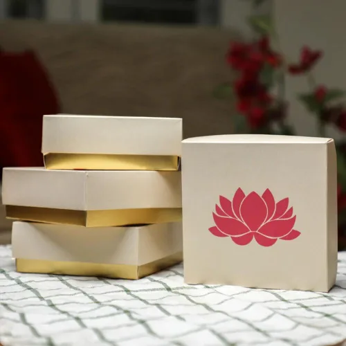 Vista 7 de Lotus - Cajas blancas impresas para dulces indios, galletas, golosinas, mithai, dulces, cajas de regalo con tapas a granel, caja de Mithai a granel