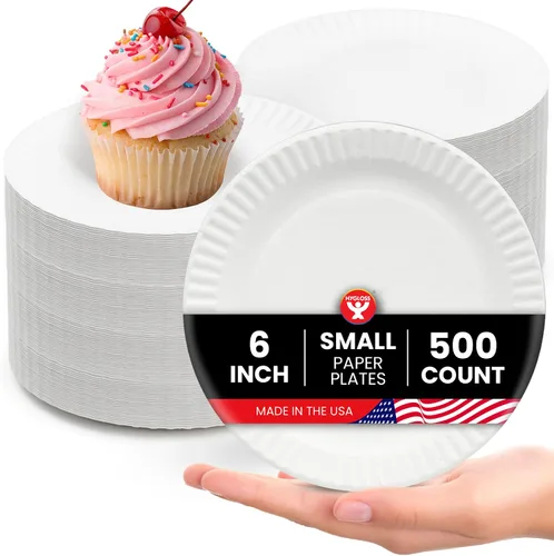 Vista 10 de Hygloss Platos de Papel Pequeños a Granel de 6 Pulgadas - Platos de Postre Desechables para Fiestas, Pasteles, Aperitivos, Bocadillos, Vajilla