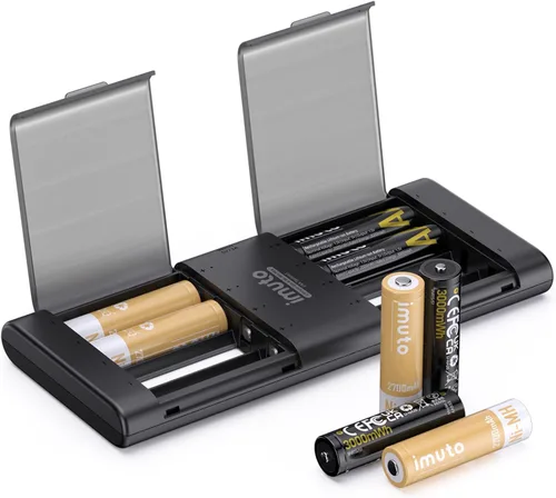 Vista 9 de imuto Baterías recargables AA con cargador, baterías de litio AA de 2000 mAh, paquete de 8, cargador de baterías de litio AA delgado de 8 ranuras