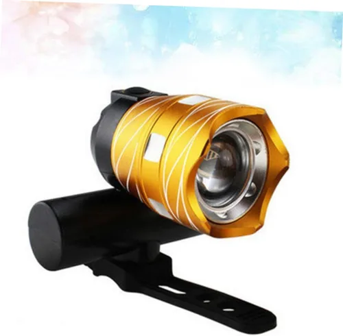 Vista 8 de Mountain Bike Headlight with Adjustable Mounts Wide Beam Battery-Powered LED Flashlight for Night Riding and Safety Compact Gold Bicycle Light for