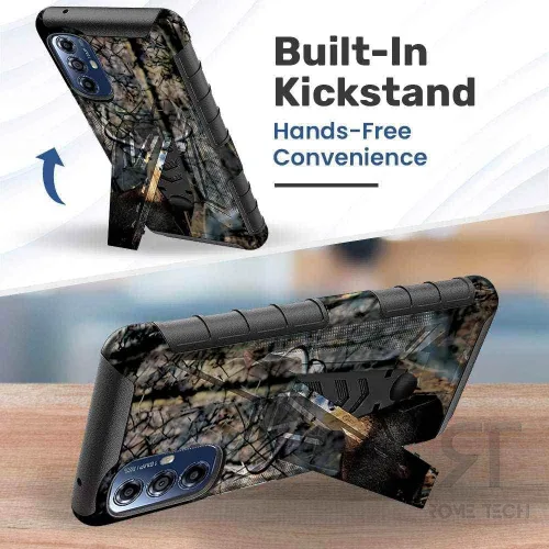 Vista 5 de Rome Tech Funda con clip para cinturón para Motorola G Play 2023 de 6.5 pulgadas, funda de teléfono celular de doble capa a prueba de golpes