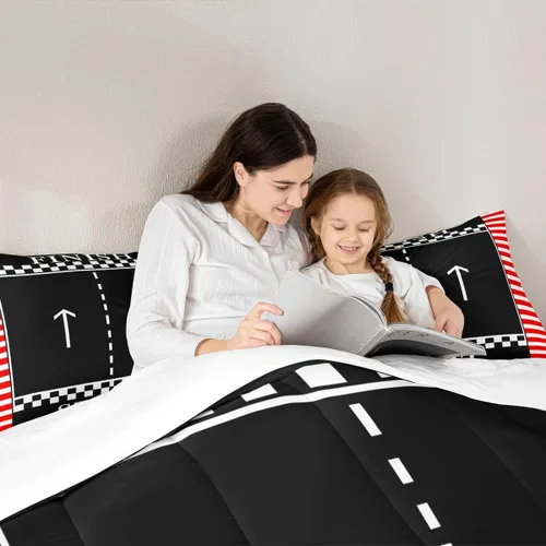 Vista 2 de Juego de edredón de carreras para niños, tamaño matrimonial, juego de ropa de cama de deportes extremos para niños, niñas y adultos, edredón