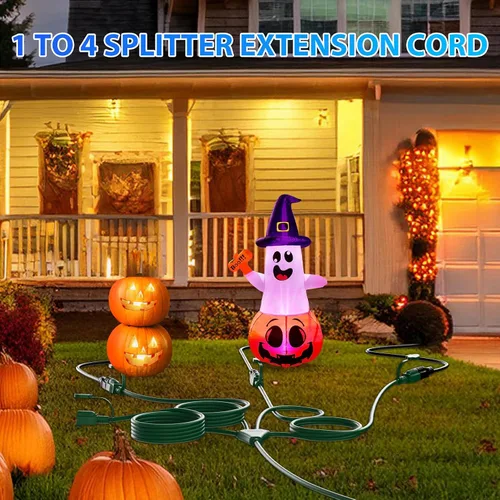 Vista 2 de K KASONIC - Cable de extensión de luces navideñas para exteriores de 46 pies con múltiples tomas, cable eléctrico resistente con certificación ETL