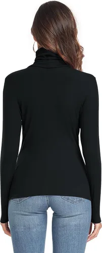 Vista 5 de Camiseta de manga larga para mujer, casual, ligera, cuello alto, ajustada, térmica, activa