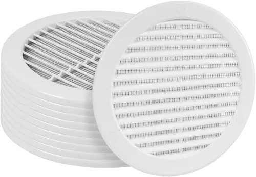 Vista 19 de Paquete de 10 cubiertas redondas de ventilación de aire de 4 pulgadas – Deflector de ventilación de aire Soffit de plástico blanco con malla