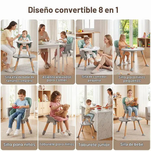 Vista 4 de Ezebaby Silla alta convertible para bebé con mesa y asiento, silla de alimentación ajustable 8 en 1, asiento elevador de comedor de múltiples etapas