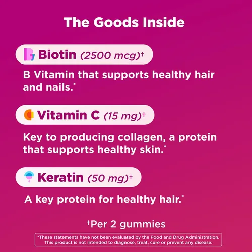 Vista 3 de OLLY Undeniable Beauty - Gomitas de belleza para el cabello, piel, uñas; con biotina, vitamina C, queratina; suplemento masticable, sabor pomelo