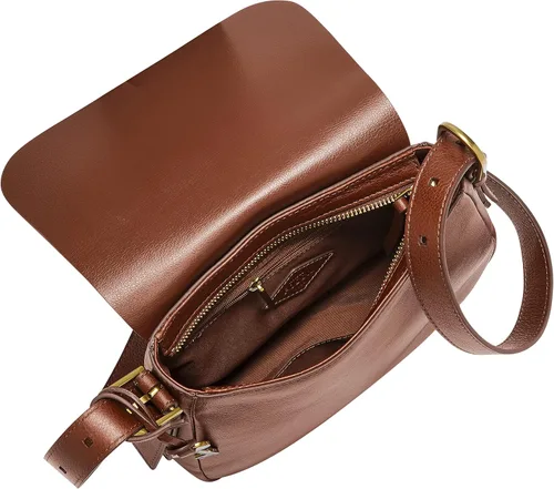 Vista 2 de Fossil Bolso bandolera Harper de piel ecológica con solapa pequeña para mujer, marrón, dorado