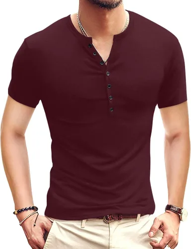 Vista 18 de YTD - Camiseta de manga larga Henley básica ajustada para hombre, estilo casual