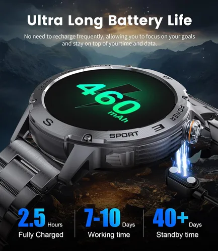 Vista 5 de LIGE EF1 - Relojes inteligentes para hombre, 1.43 pulgadas AMOLED Smartwatch con frecuencia cardíaca 24/7 para Android iOS, más de 170 modos