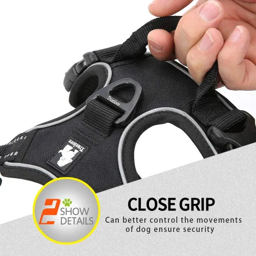 Vista 5 de JUXZH Truelove Arnés para perro sin tirones con mango de fácil control y 2 accesorios para correa, chaleco reflectante ajustable para mascotas Negro