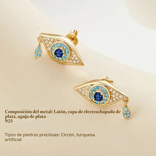 Vista 5 de Cicy Bell Womens Evil Eye Earrings Turquoise 18k Gold Plated Dorado